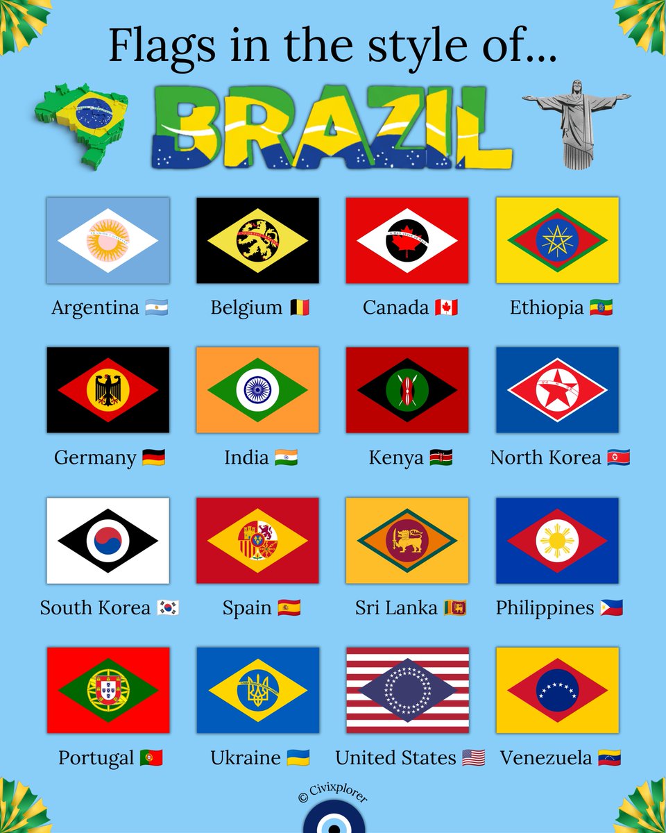 Civixplorer's tweet photo. Flags in the style of Brazil 🇧🇷 - which is your favorite version?

(1/2) https://t.co/LT46i5YDhc