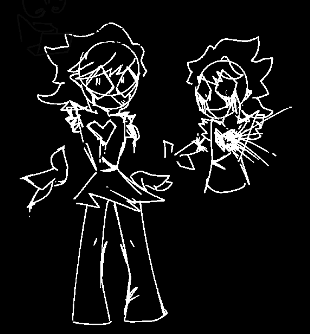 Probotomite's tweet photo. i forgot until after i posted this that i was literally hiding drawings in specific canvases because i was crazy paranoid. changing the paper color to black brings out even more stuff. i really should start depriving myself of sleep again https://t.co/0FLORLt74q