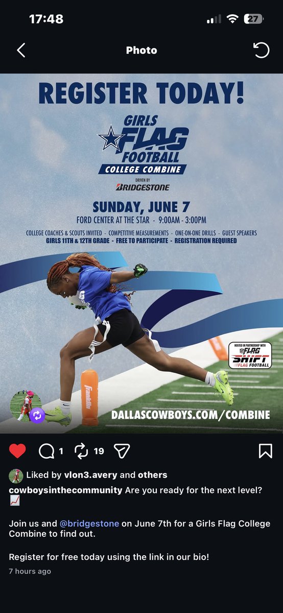 EstrellaMelago's tweet photo. I will be attending the girls flag football collage combine this Sunday, so excited for this opportunity to get better and meet some collage coaches.@NFLFLAG @ACUwomensflag @KWUFlagFB @WmnsCollFlagFB @UniversityMount @CSUFlagFB @UTAMavsFlagFB @MidlandU @collflagfball https://t.co/8pnY5OkeYx
