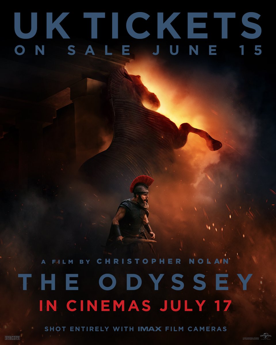 universaluk's tweet photo. The journey is about to begin. Book tickets for Christopher Nolan’s The Odyssey from Monday June 15. In Cinemas 17.07.26. https://t.co/z5p4KGrhU4