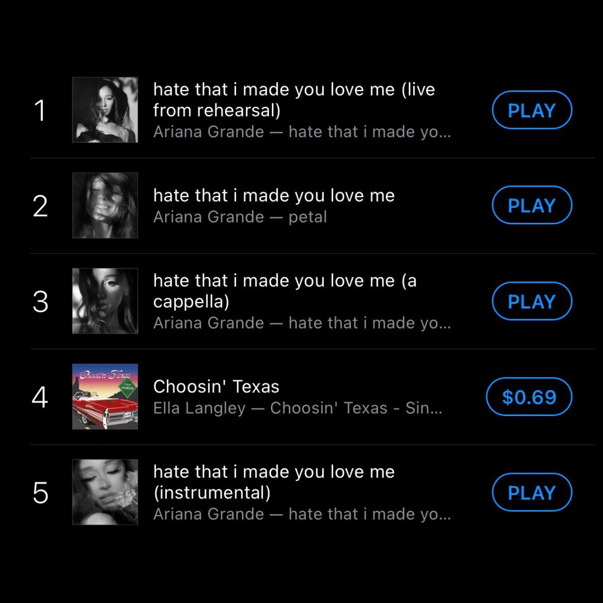 ArianaToday's tweet photo. ella’s team has just discounted choosin’ texas – they wouldn’t discount if they didn’t need it to compete, so it must be very close.

u.s. fans, if you still haven’t bought all versions of htimylm now is definitely the time to do so!

https://t.co/uitppVLFE8 https://t.co/zzqU0xEunc