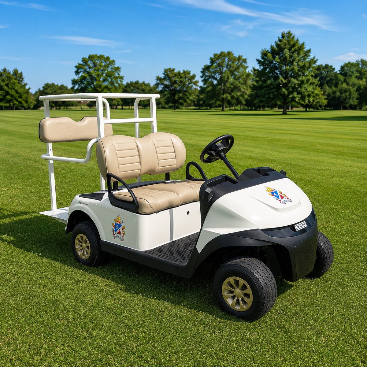 Fernanbi's tweet photo. En Burgos, Cabeza de Castilla, se ha preparado y rotulado el vehículo que @Pontifex_es usará en su visita al @realmadrid realizado y acondicionado por @greenmowers_es con central en nuestra ciudad. 
A nosotros nos ha tocado rotular el emblema pontifico.
Orgullo burgalés! https://t.co/e6KOB8OIqH