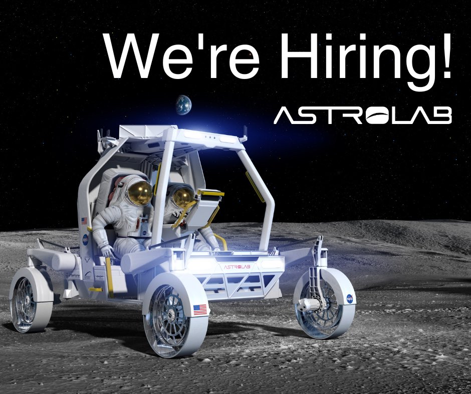Astrolab_Space's tweet photo. We're hiring Avionics, Software, and Vehicle Engineers at Astrolab!

If you're interested in working on cutting-edge lunar mobility systems, we have openings across rover navigation, FPGA, perception, power systems engineering, and more.

Explore all positions here: 
https://t.co/n16b9iJKyV