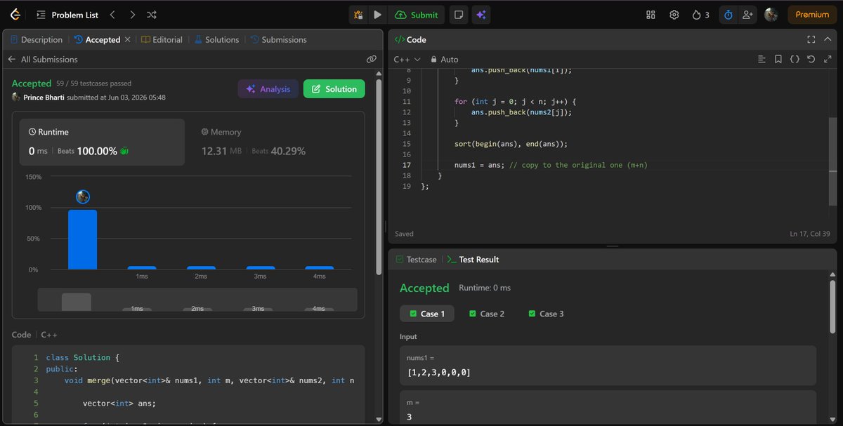 bhartiprp0cf's tweet photo. Let's goo🚀
Day 3 of  #SDESheetChallenge Smashed🧑‍💻
  
Q1. Merge Overlapping Subintervals
Q2. Rotate matrix by 90 degree
Q3. Merge two sorted arrays without extra space    

Happy Coding! @takeUforward_

#45daysofcode #dsa #problemsolving #TUF https://t.co/RFNrkuuK3z