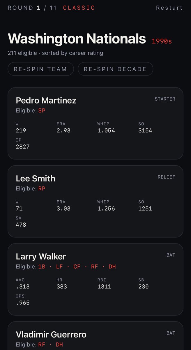 will_herb_stone's tweet photo. Inspired by 82-0, I built a baseball variation where you select players to build the perfect team. Let me know what you think!

https://t.co/991wYtVCH3 https://t.co/i4FnImCkKK