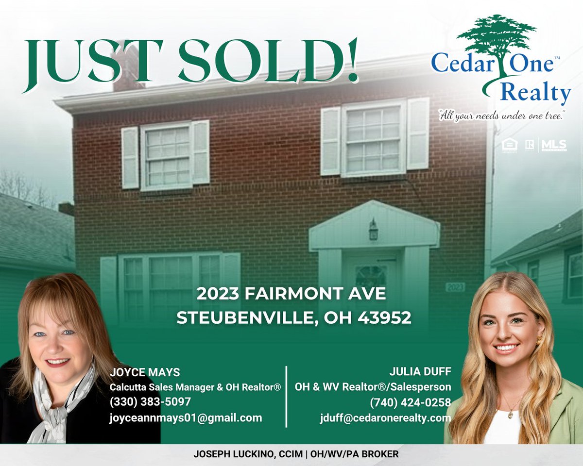 CedarOneRealty's tweet photo. 🌟JUST SOLD! BEAUTIFUL HOME IN STEUBENVILLE!
🌟2023 Fairmont Ave, Steubenville, OH 43952
🌟$95,000
🌟3BR • 1BA 

🔗https://t.co/OyjimmpJuU 

#allyourneedsunderonetree
#realestate
#ohiovalley
#ohiorealtors
#wvrealtors® https://t.co/rdzzpOurkI