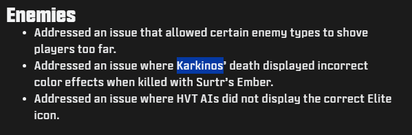 Discount_TV_'s tweet photo. I always find it funny when they use codenames in the patch notes (Karkinos is the Necropincer's codename). Reminds me of when the Legacy warlord from MWZ was referred to as All For One in some patch notes. https://t.co/WcqAukByBk