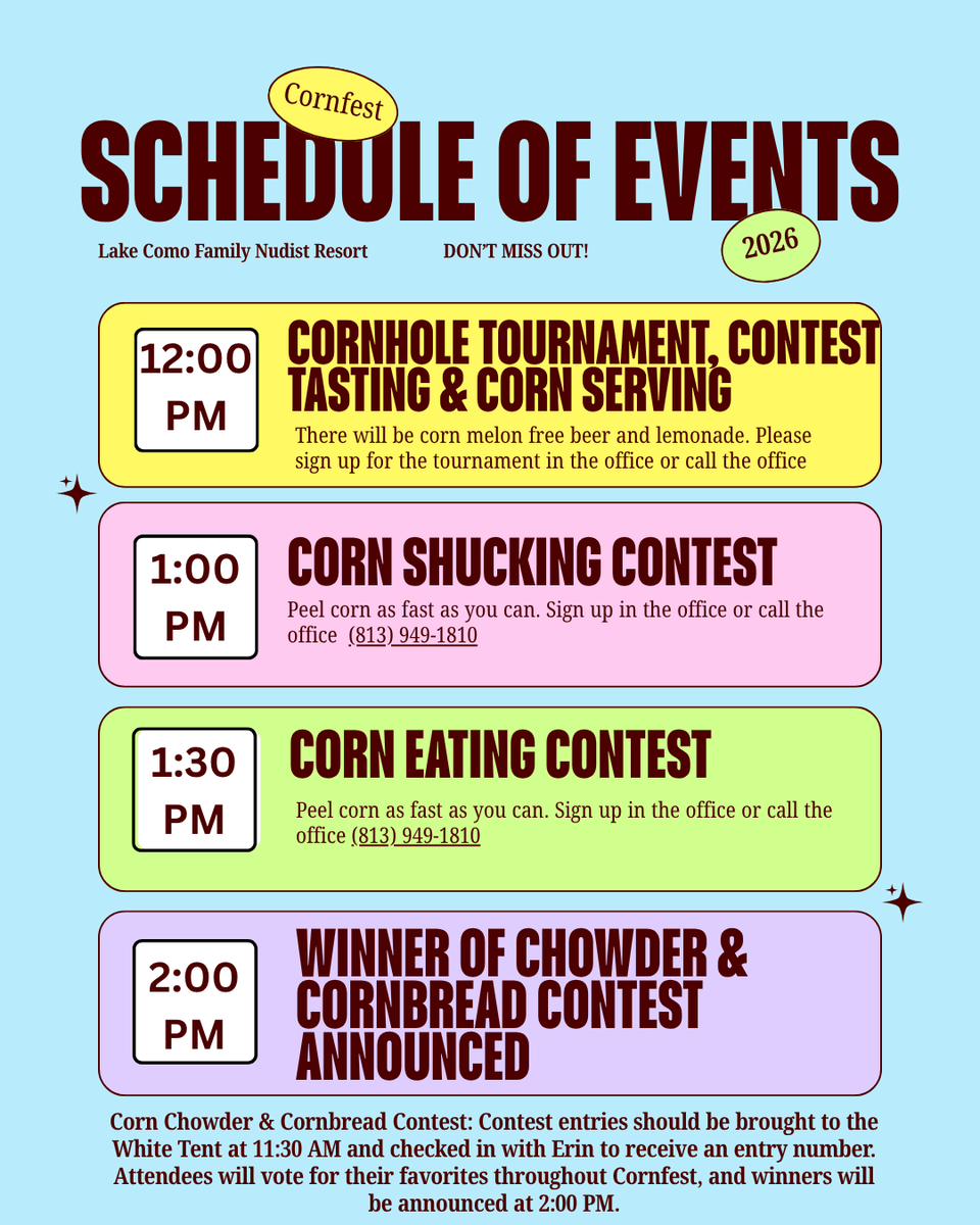 ComoNaturally's tweet photo. Think your corn chowder or cornbread can take the crown? ๐๐ฝ
Bring your entry to the White Tent at 11:30 AM and let Cornfest attendees vote for their favorites.
๐ Winners announced at 2:00 PM.
#Cornfest #FoodContest #LakeComo https://t.co/ftH8H9wOWS