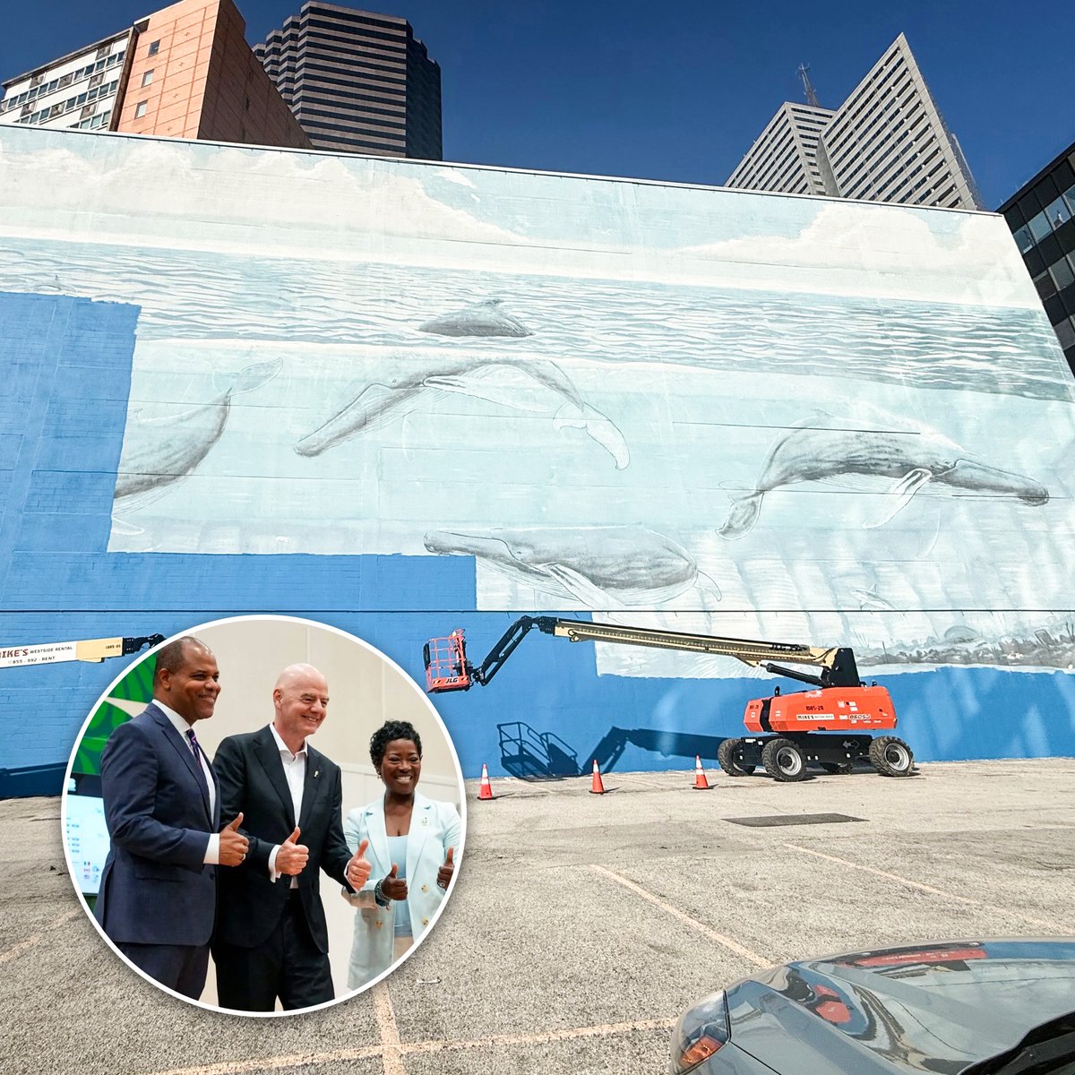 FOS's tweet photo. An artist is suing FIFA for $25 million after his Dallas mural was covered ahead of the World Cup.

Robert Wyland alleges the work was painted over without consent, in violation of federal protections for visual artists.