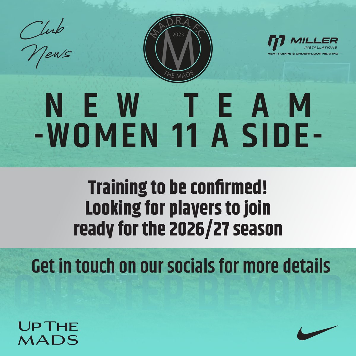 MADRAFC's tweet photo. 𝗡𝗘𝗪 𝗧𝗘𝗔𝗠 - 𝗪𝗢𝗠𝗘𝗡 𝟭𝟭 𝗔 𝗦𝗜𝗗𝗘
With the Women 7's going from strength to strength, it's time to build on the solid foundations.
We're looking to add more players to the squad.
If you're interested, get in touch...training begins mid July.

#UpTheMads #OneStepBeyond https://t.co/lsrmDK73Yb