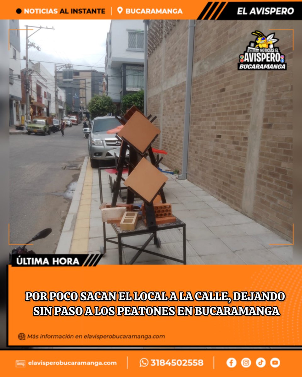 AvisperoCom's tweet photo. 🚨 INVASIÓN DEL ESPACIO PÚBLICO EN BUCARAMANGA GENERA INDIGNACIÓN CIUDADANA

Una preocupante situación se está registrando en Bucaramanga, donde algunos comerciantes están invadiendo el espacio público, dificultando el paso de los peatones.

El caso más reciente ocurrió en la carrera 17 con calle 60, donde varios locales han sacado estanterías y productos hacia los andenes, reduciendo considerablemente el espacio para quienes transitan por la zona. A esto se suma la mala práctica de subir vehículos y motocicletas a los andenes, utilizándolos como parqueaderos improvisados.

Ciudadanos denuncian que estas acciones no solo afectan la movilidad peatonal, sino que también representan un riesgo, especialmente para adultos mayores, niños y personas con movilidad reducida.

Cabe recordar que los andenes son espacios públicos destinados exclusivamente al tránsito peatonal y su control corresponde a la Alcaldía de Bucaramanga. Tener un local o vivienda no otorga derecho sobre estos espacios fuera de la propiedad.

La comunidad hace un llamado respetuoso a la administración municipal para que intensifique los operativos de control y recupere el espacio público, garantizando el derecho de todos los ciudadanos a transitar libremente.

📢 “Las cosas son de puertas para adentro, no de puertas para afuera”, expresan habitantes afectados por esta problemática que sigue en aumento en la ciudad. @AlcaldiaBGA @Cportilla40 @transito_bga
