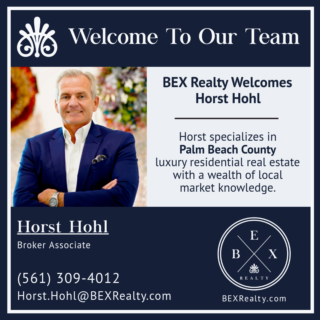 BEXRealty's tweet photo. BEX Realty welcomes premier property specialist, Horst Hohl! A respected luxury Realtor with an incredible track record of over $500 million in sales, Horst is a fantastic addition to our growing team. We're excited for what's ahead! #BEX #BEXRealty https://t.co/OBQQsvm2OX https://t.co/Wg4potyx9y