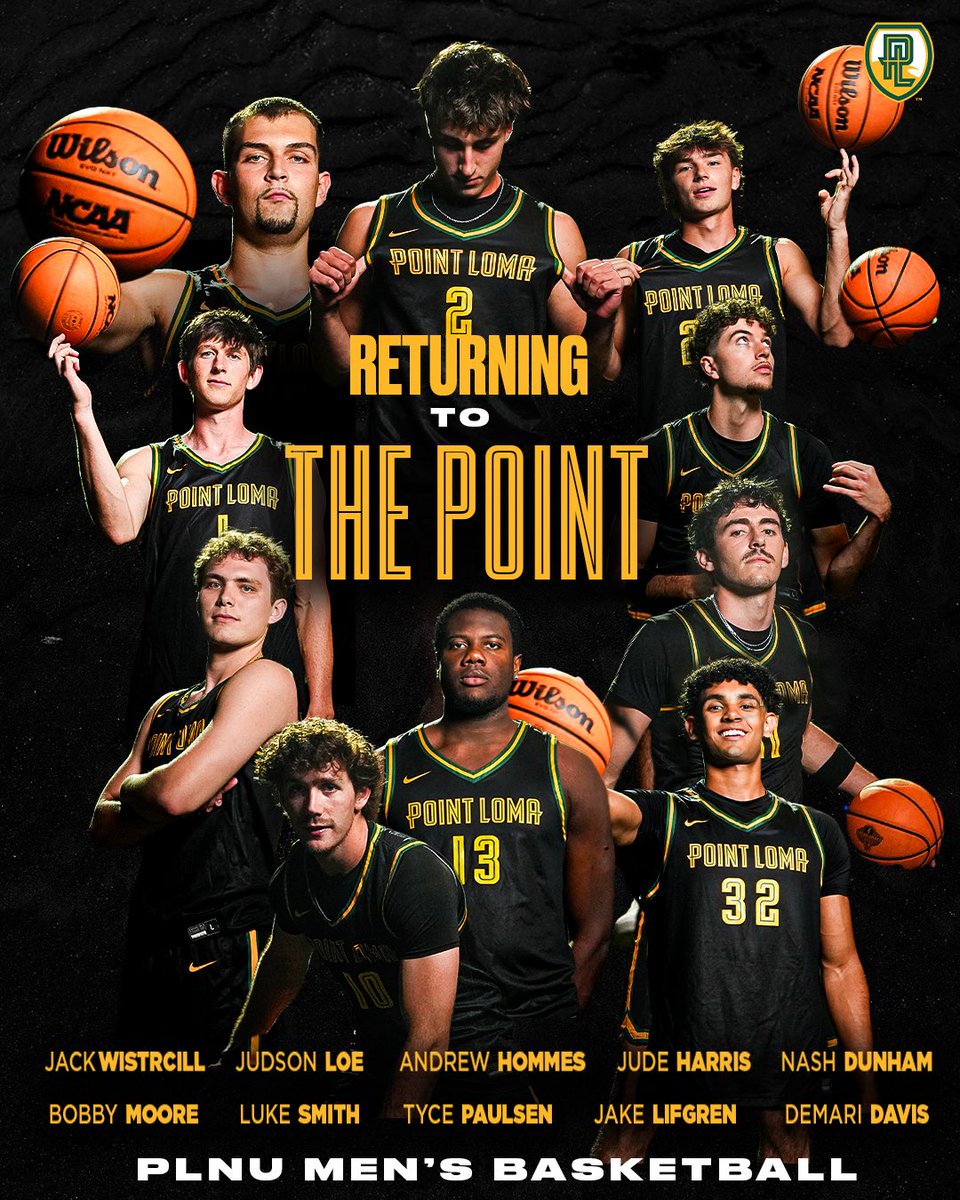 plnubasketball's tweet photo. Staying H🏀ME.

Point Loma returns 10 from last year’s roster for the 2026-27 season.

#GoSeaLions x #ThePoint 🟢🟡 https://t.co/gnWoXJuue8