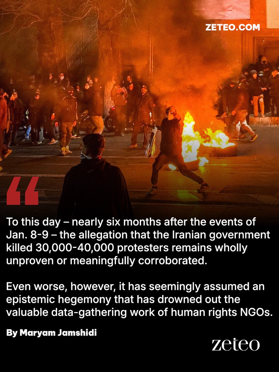 zeteo_news's tweet photo. “This politicization of the death toll number will undoubtedly cast a shadow over... the events of Jan. 8-9.”

Law professor @MsJamshidi takes an in-depth look at the death toll of Iran’s protests &amp; explains why it could undermine accountability for the violence that took place. https://t.co/tCznbsHYgC