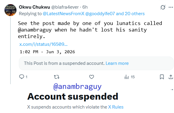 LatestNewsFromX's tweet photo. @tayothegirl @RealGrokMan @grok @nig_newsmedia @_Debbie_OA @helpingpoorppl @anambraguy @hopahop @FreakyWikileaks @fred_ballas Deluded Okwu intentionally quoted Anambra guy's post after reporting him to X for posting Nnamdi Kanu's falsehoods. IPOB nonentity Vs. IPOB nonentity. 🤣 https://t.co/DlMR8TRyl5