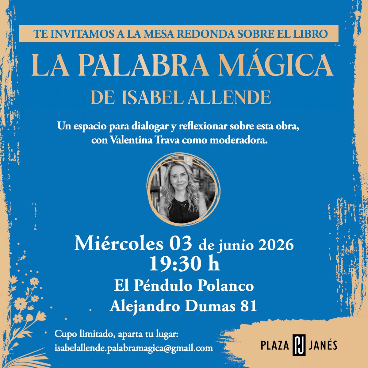 El_Pendulo's tweet photo. ¡Es hoy! Si apartaste tu lugar, te esperamos hoy en El Péndulo Polanco para la mesa redonda sobre "La palabra mágica" de Isabel Allende. Modera Valentina Trava. https://t.co/d8WnvotjJr
