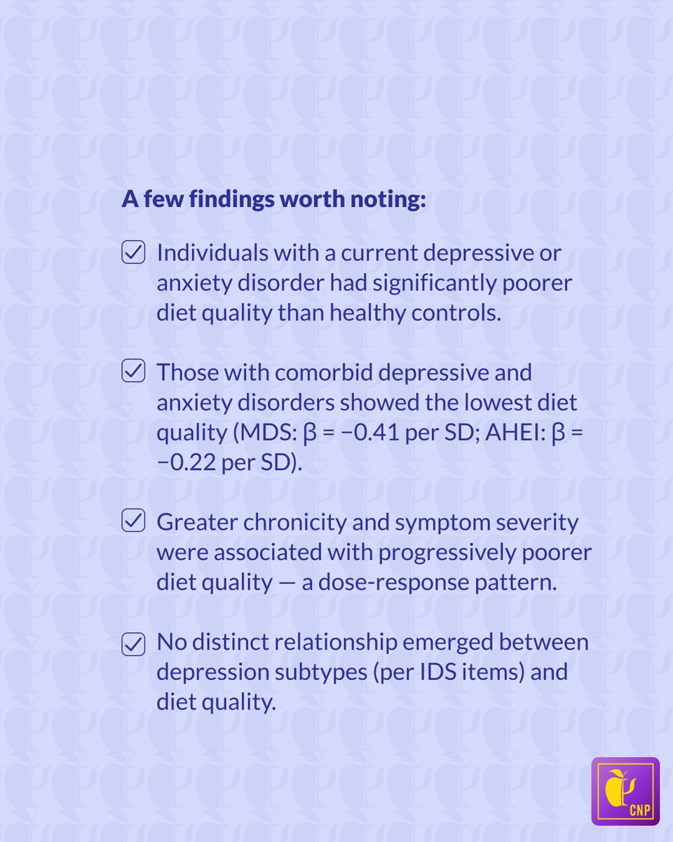 nutripsy's tweet photo. People with current depression or anxiety eat measurably worse than those without — and the more chronic and severe the disorder, the poorer the diet quality.
To learn more, explore Nutritional Psychology Research Library on our website:
https://t.co/eS9XkitsGa https://t.co/tLnpBhowjz