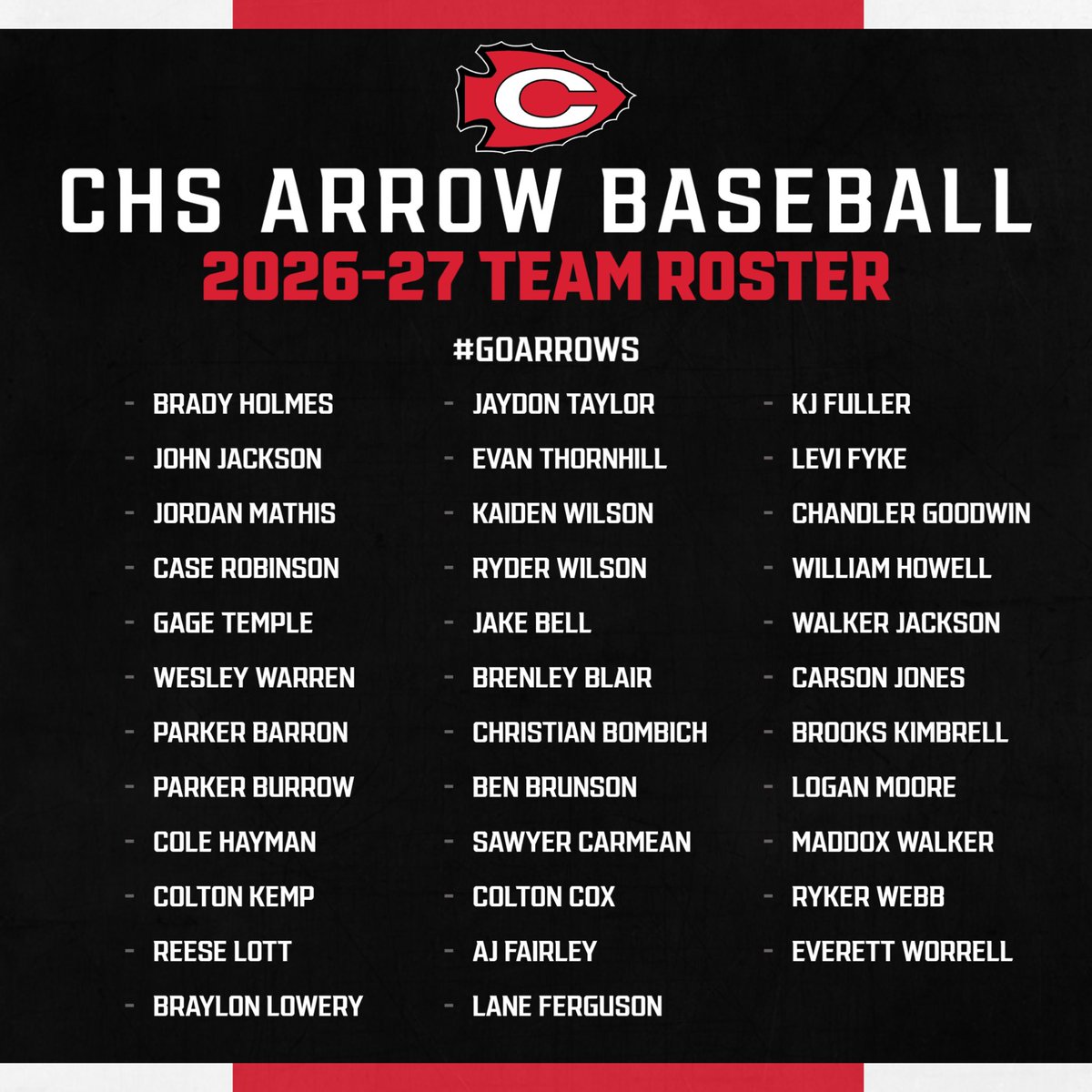 ArrowBaseball's tweet photo. 2026-2027 Arrow Baseball Rosters https://t.co/72IBj6Uehk
