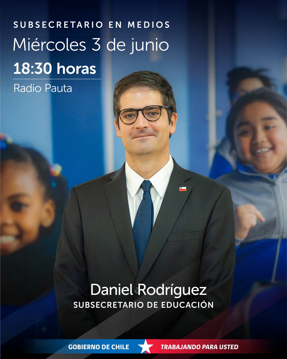 subeduc's tweet photo. 📻 El subsecretario de Educación, Daniel Rodríguez, estará en Radio Pauta para hablar sobre Escuelas Protegidas y contingencia en educación.

🕒 18:30 horas
🔗 https://t.co/hHdQUhbrnd https://t.co/C6IzF97FrX