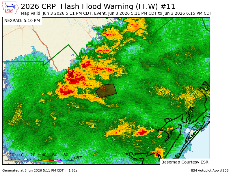 TexasStormAlert's tweet photo. CRP issues Flash Flood Warning [flash flood: observed] for Bee [TX] till Jun 3, 6:15 PM CDT https://t.co/6RytyZzpZ2 https://t.co/QWaOpWjsEZ