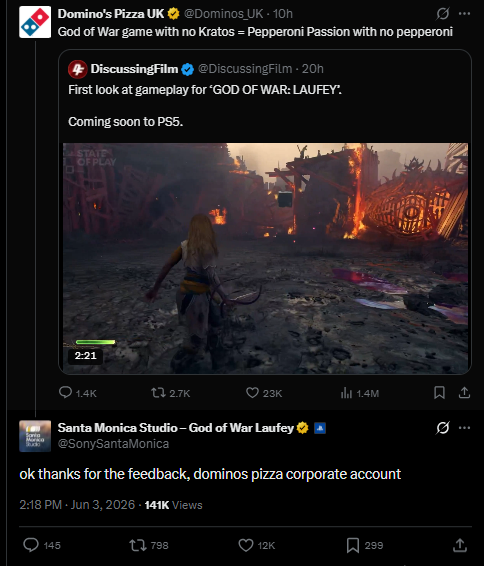 chikocash's tweet photo. Santa Monica Studios is big mad about God of War Laufey reception with fans and other companies. The game was a big miss during yesterday's State of Play and they been the joke of the internet for the las 24 hrs. https://t.co/q1oRQRRl4X