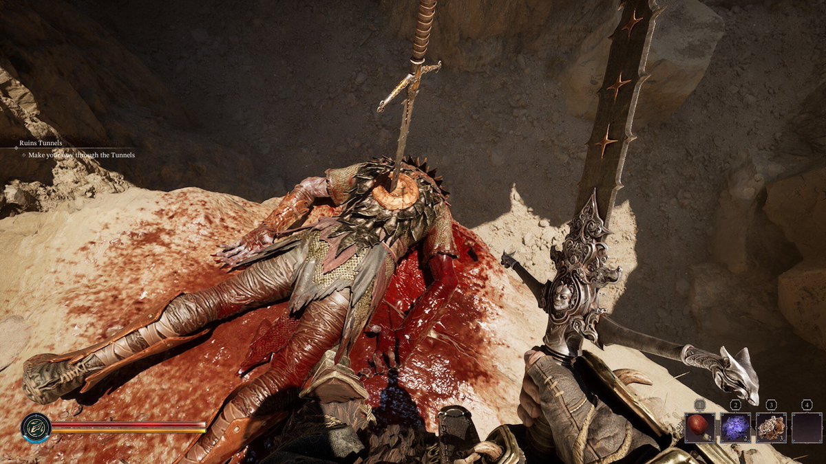truthell's tweet photo. #fatekeeper gore is looking good! Played jusy around an hour,  but manage to enjoy the combat ! 
Like the medieval esthetic it feels deep and tense! 
Love kicking foes onto spikes or off the ledges! 
U can have an enormous skill tree to fill! 
Probably gonna wait a few more time when official Control support is ready! 
@THQNordic