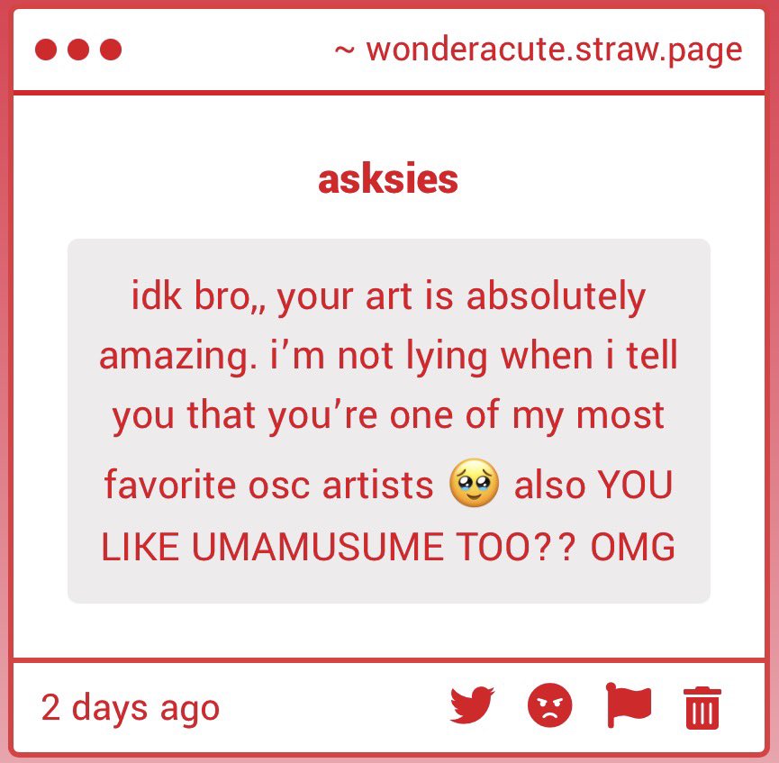 ragadoll's tweet photo. this is the sweetest ask ever :(  i struggle to like what i make a lot of the time and knowing people *actually* enjoy what i make fills me with joy 🥹 also YES! i love umamusume i think ive been into it since 2021- https://t.co/BSaVQqVUwd