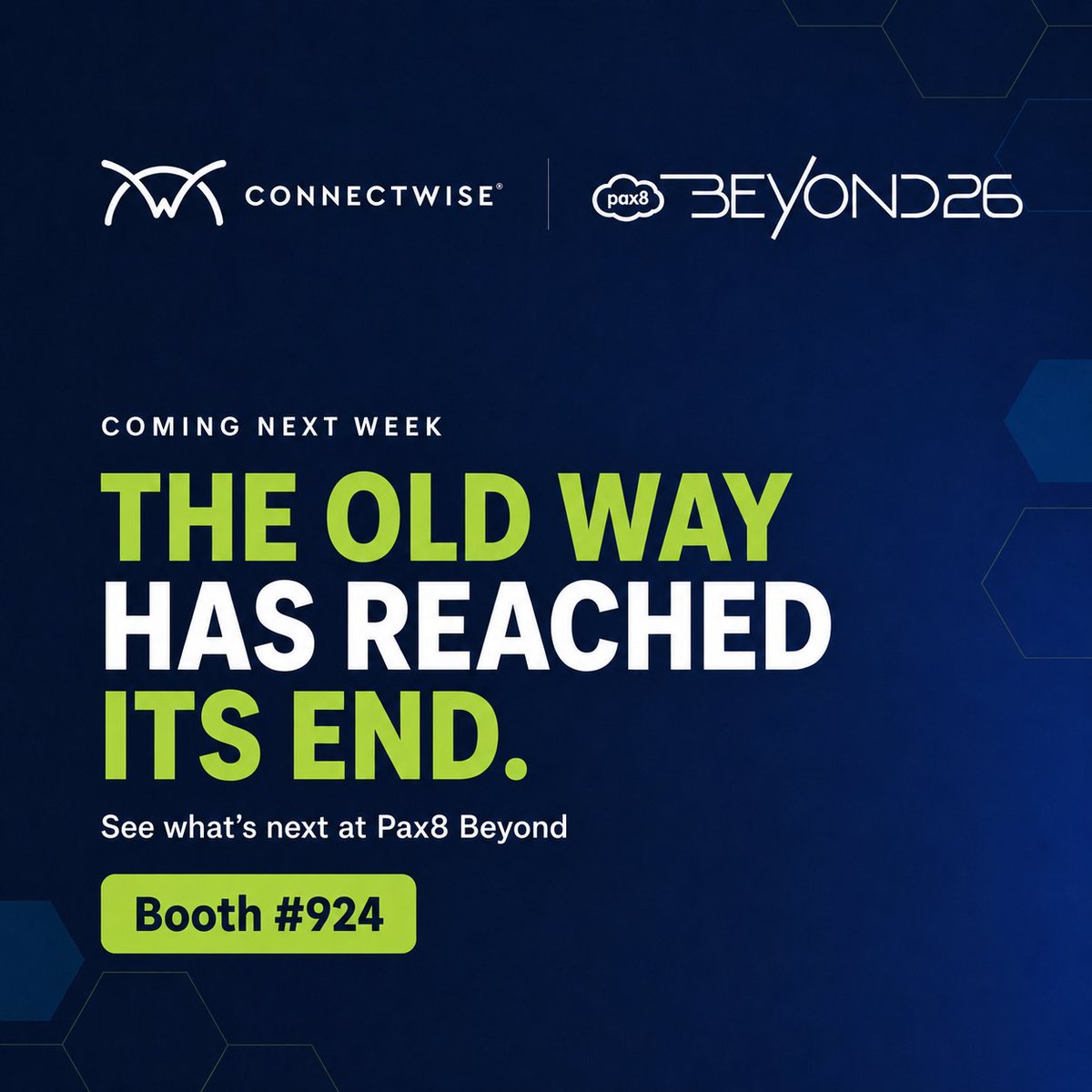ConnectWise's tweet photo. Managed services has reached the end of one era and the start of another.

Not another feature. Not another dashboard. A purpose-built operating model for the era of Predictive IT.

See what's next at #Pax8Beyond in Booth #924

#ConnectWise #MSP #predictiveIT https://t.co/UUKNe4bXF7
