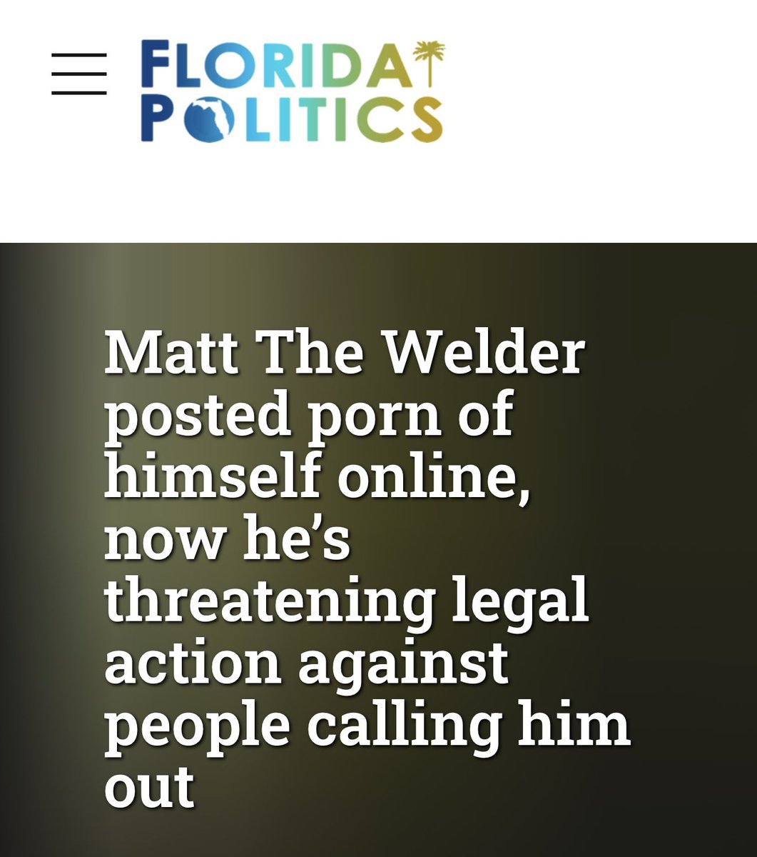 BrendonLeslie's tweet photo. Some of the biggest weirdos run for office in Florida

Matt the Welder aka Matt the Wannabe Gay Porn Star posted porn of himself online and is now trying to sue people who talk about it https://t.co/LzM06Kd4ka