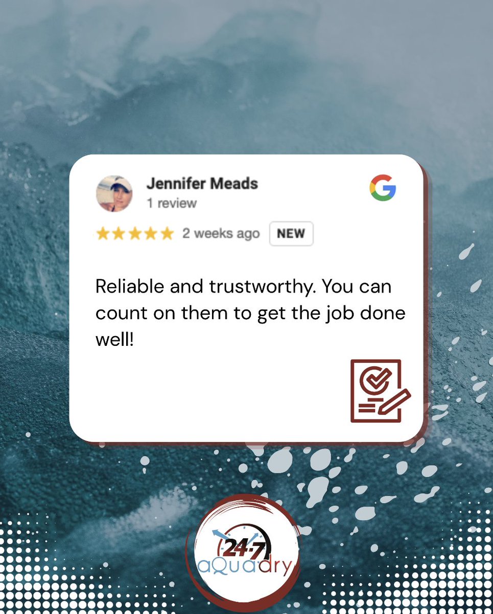 247cleanup's tweet photo. ⭐⭐⭐⭐⭐
Thank you, Jennifer, for the 5-star review! 💙
We appreciate your kind words and are grateful for the trust you've placed in our team. Providing reliable service is what we strive for every day.
#5StarReview #CustomerAppreciation  #WaterDamageRestoration https://t.co/LOZGfGvzDh