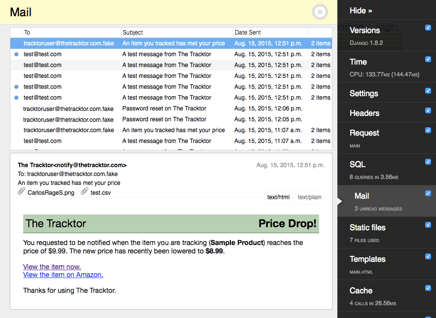scumitchell's tweet photo. 🚨 Django Mail Panel updated to version 6 bringing compatiblity with Django 6.  Test your site's email in plaintext and HTML right in the browser. https://t.co/o52Vvg2b26
