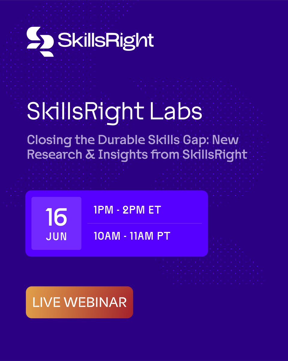 SkillsRightOrg's tweet photo. What does it take to close the durable skills gap?

Join our June 16 SkillsRight Lab to explore new research on how employers can better assess, develop, and apply durable skills and learn practical ways to turn insights into action.

Register: https://t.co/GrtO1fVynH https://t.co/Iwu7BGMM0s