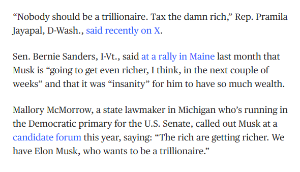 David_Ingram's tweet photo. NEW from me: Democrats and progressives are sharpening their attacks against Elon Musk as he's on the cusp of becoming a trillionaire. https://t.co/P4lFg6szWB