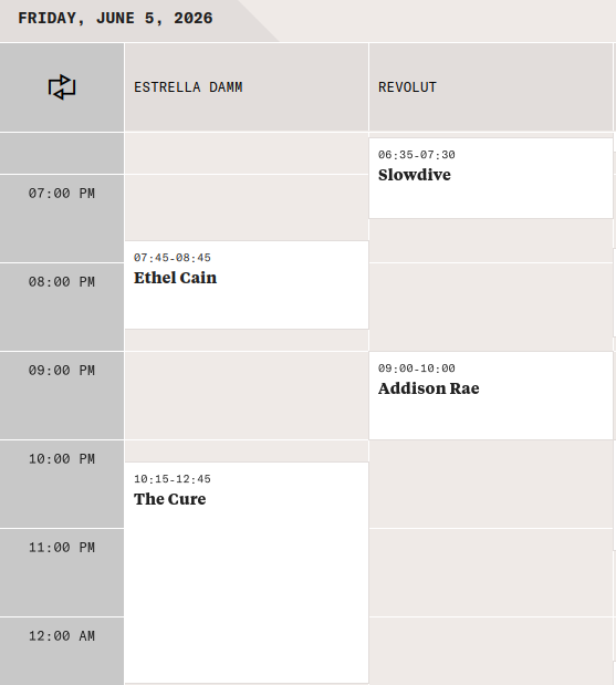curefans's tweet photo. 🇪🇸Barcelona @Primavera_Sound Set Times this Friday:
18:35 Slowdive
22:15 The Cure
🥳
More on https://t.co/U0jjZ27OeV
#TheCure #Slowdive https://t.co/T0IxNY3VY1