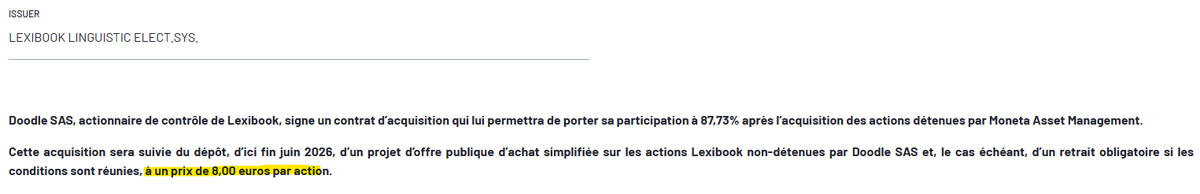 Spread_Hunters's tweet photo. $ALLEX.PA First “winner” from our latest Monthly Monitor 🎯
$ALLEX.PA (Lexibook) – which we flagged as a potential takeover – now has an offer on the table at €8 per share
https://t.co/rtWjYYSdpY https://t.co/NEGqt5IGgM