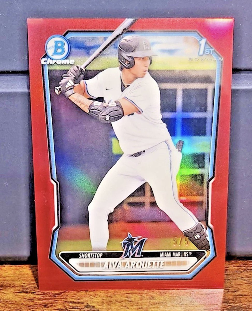 AdamPollack49's tweet photo. New marlins 1st true in the collection 👀

2026 Bowman Aiva Arquette 1st Bowman Chrome True Red #/5 🔥🔥🔥 https://t.co/p5ZiEOXX15