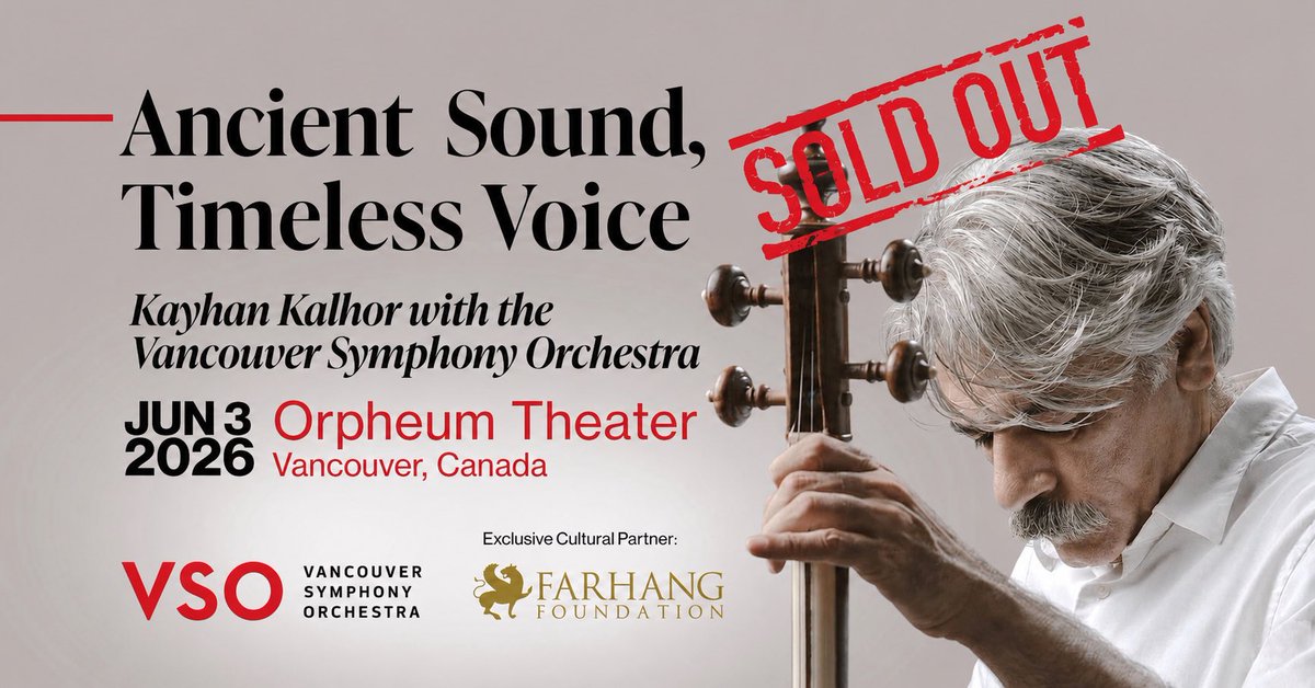 farhangfound's tweet photo. We are thrilled to announce that tonight‘s Kayhan Kalhor concert with The Vancouver Symphony Orchestra is now sold out. We look forward to welcoming everyone tonight for what promises to be a spectacular performance. Thank you Vancouver for all the support. https://t.co/62yaIeMy4f