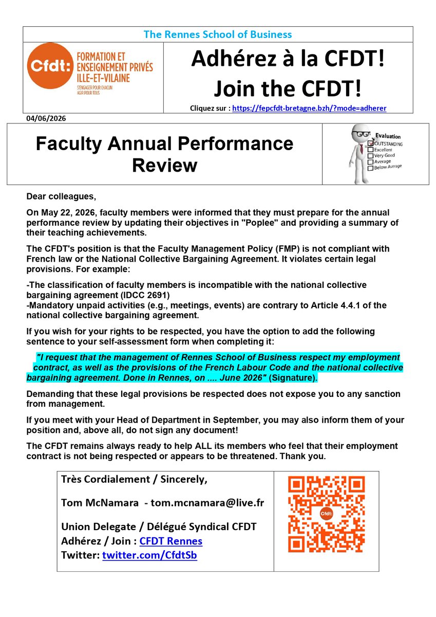 CfdtSb's tweet photo. Communication @CFDTSB @rennessb 04/06/2026:

Faculty Annual Performance Review

#rennessb #syndicat @cfdtrennes @cfdt

@cfdtbretagne @FepCFDT https://t.co/ubQxflGKNs