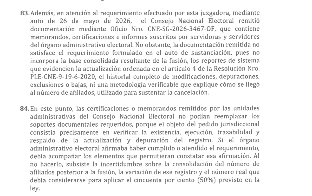 EnverAguirre's tweet photo. #UnidadPopularVive 🚩🇪🇨✊

🇪🇨Ha triunfado la democracia, la justicia y la razón. 

❌Lo dijimos, el @cnegobec impulsó un proceso fraudulento e ilegal para cancelar a @UnidadPopularE. 

✅La Jueza Coloma, ponente de la Causa N,a 092-2026-TCE ha establecido dos premisas fundamentales: 

1⃣El CNE actuó de manera irregular, sin capacidad temporal para cancelar Unidad Popular, por tanto las resoluciones  del 26 de abril y el 20 de mayo, fueron emitidas por fuera del plazo legal permitido en el art. 327 del Código de la Democracia. 

2⃣El CNE no probó "la alegada" disminución de afiliados de Unidad Popular, en consecuencia, no configuró la materialidad de lo dispuesto en el numeral 7, del art. 327.

✅En sentencia del TCE, se ha resuelto, declarar nula la cancelación de Unidad Popular. 

🚩🇪🇨Como lo anunciamos: Unidad Popular, estará en la papeleta de noviembre del 2026. 

🆘Conminamos a Diana Atamaint a detener la persecusión política y dar paso al archivo de la causa y a ratificar en el registro permanente de organizaciones politicas a nuestro partido. 

#DemocraciaSí
#DictaduraNo