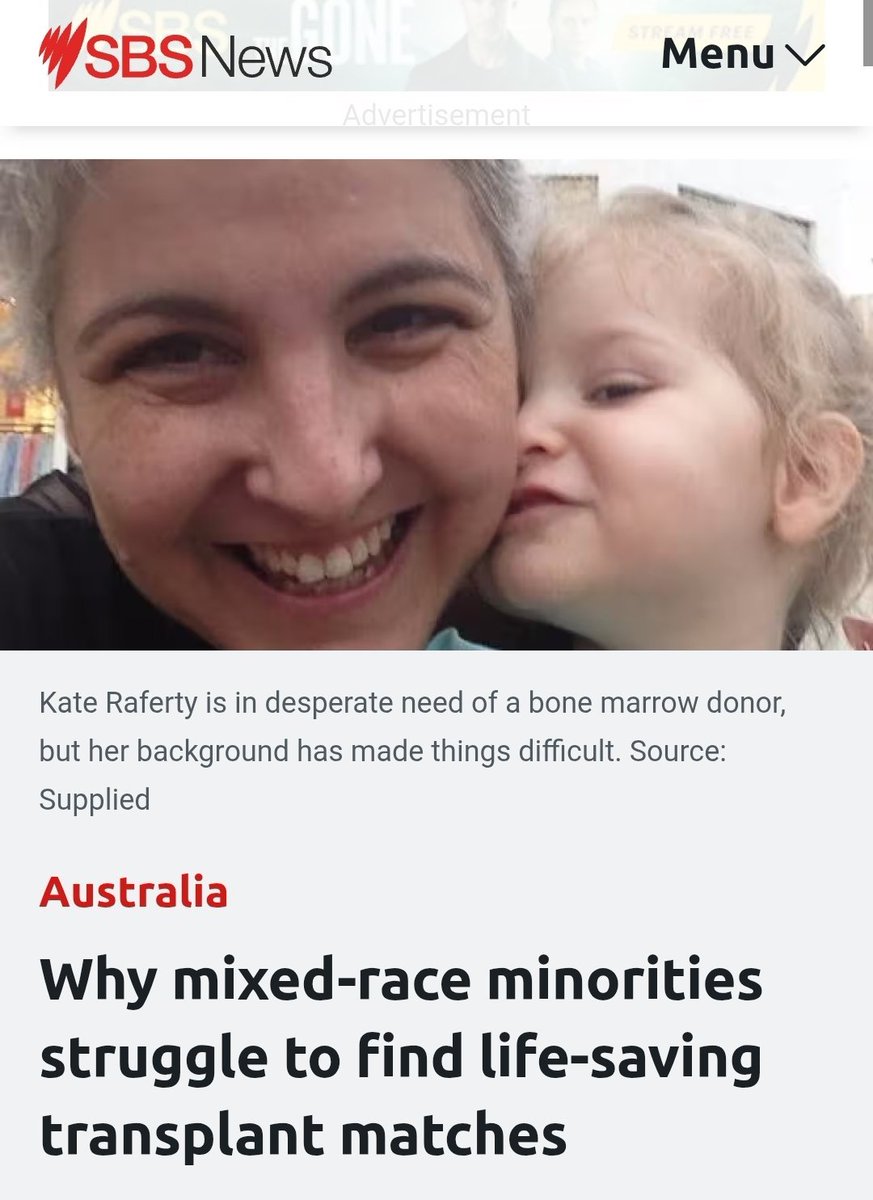 benwehrman's tweet photo. If you plan on having a mixed-race child, be aware that if they ever need a blood transfusion, stem cells, or a transplant...they're pretty much screwed. It's a far lower likelihood they'll be able to find a match vs. pure-race individuals, due to HLA marker complication and low registry supply.

It will become increasingly difficult in the coming years as well, as racial purity is making a strong comeback as a core relationship criteria. Even less mix-specific matches will be available.