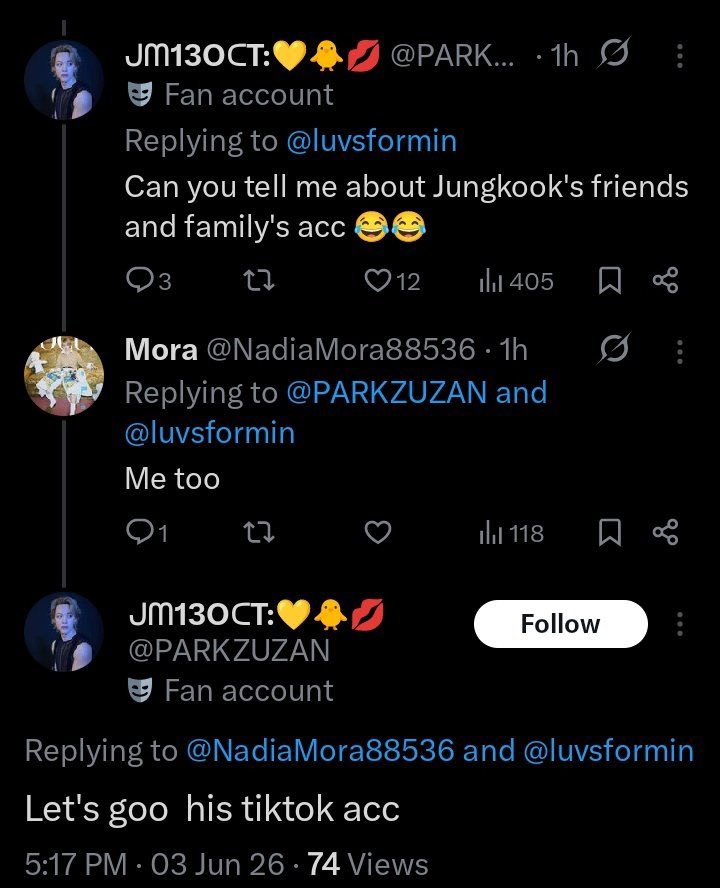 Jungkooknigeria's tweet photo. This is becoming more than just stanship, Jimin solo fans needs to be called to order, not only did they target Jk’s friend and drop hate comments on his Ig now they’re moving to his TikTok, please go to mnijungkook and drop encouraging comments

Please report these accts also, take the reports seriously 
@PARKZUZAN 
@luvsformin