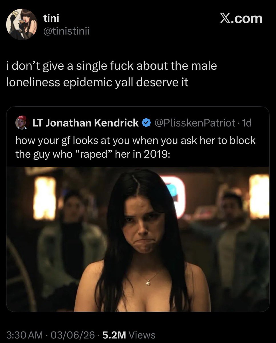 AaryanPrateekX's tweet photo. Women care more about the so-called male loneliness epidemic on the internet than men do, and they curse men by saying, “You will remain an incel for life,” as if the loneliness epidemic is an actual epidemic.

The male loneliness epidemic is an artificially coined term used by hoës on the internet to manipulate men into believing in the institution of marriage so they can find a man to marry by making him believe that he will remain lonely if he does not marry.

As long as prostitution exists on this planet, no man is going to die an incel or suffer from this artificial male loneliness epidemic.