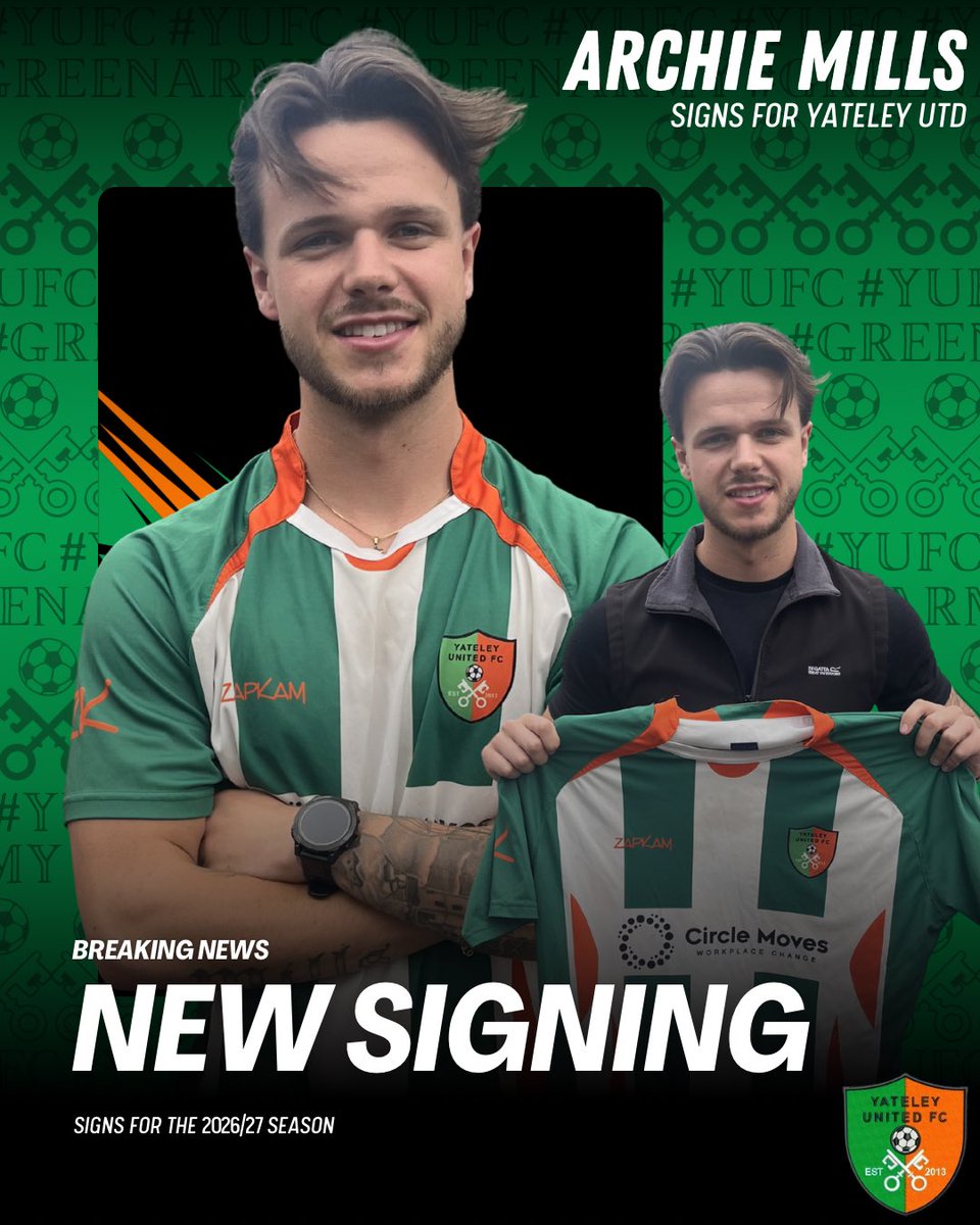YateleyUtdFC's tweet photo. New Signing ✍️
Archie Mills signs 🟢

We’re delighted to announce Archie Mills has signed for the 26/27 season…

“We had to move quickly on this as Archie was well sort after &amp; had offer after offer. https://t.co/vmlpGASgL0