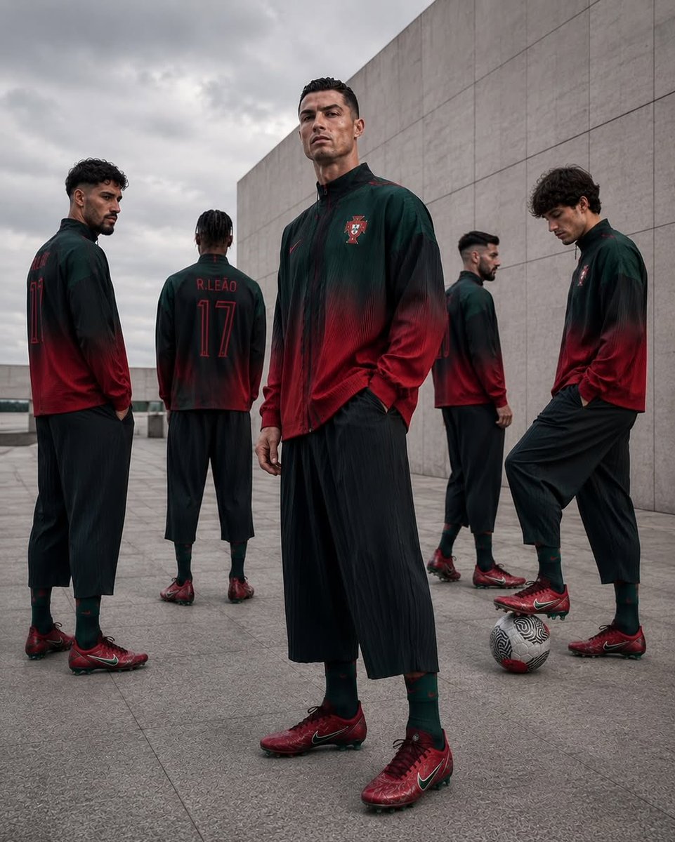 ColiflorRM's tweet photo. Interesante concepto.

Mucho más cerca del mundo editorial que del fútbol.

Esta estética de “samuráis corporativos” proyecta disciplina, jerarquía y poder.

La arquitectura brutalista del entorno aporta solemnidad y convierte la escena en algo casi institucional.

Portugal huye deliberadamente del imaginario habitual de las selecciones nacionales: pueblo, celebración, afición, emoción.

No pretenden ser cercanos. Solo intimidantes 

Y toda orden necesita un líder.

Por eso Cristiano Ronaldo  no aparece como un futbolista.

Aparece como un patriarca.