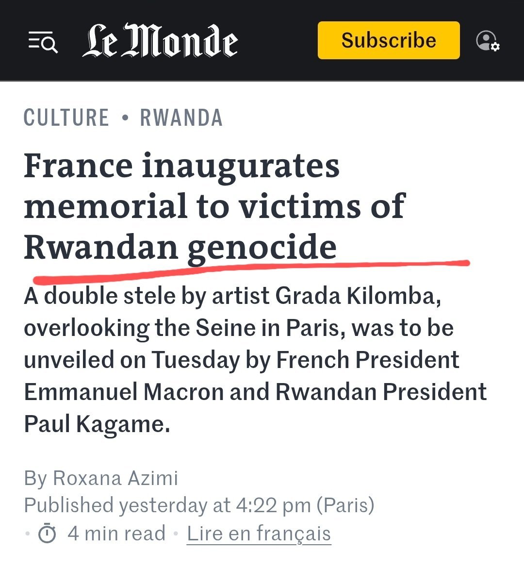 FelixMugenzi's tweet photo. The event was about the "Inauguration of the memorial honoring the victims of the Genocide against the Tutsi.

But the entire Western Media decided not to use the correct terminology, which is Genocide against the Tutsi.

Why is Western media stuck on denialism?

The Establishment legacy media in the Collective West are stuck on their denialist memes and find it impossible to depart from them.

By replacing the specific identity of the targeted victims with a generic geography, "Rwandan genocide," these outlets dilute historical clarity.