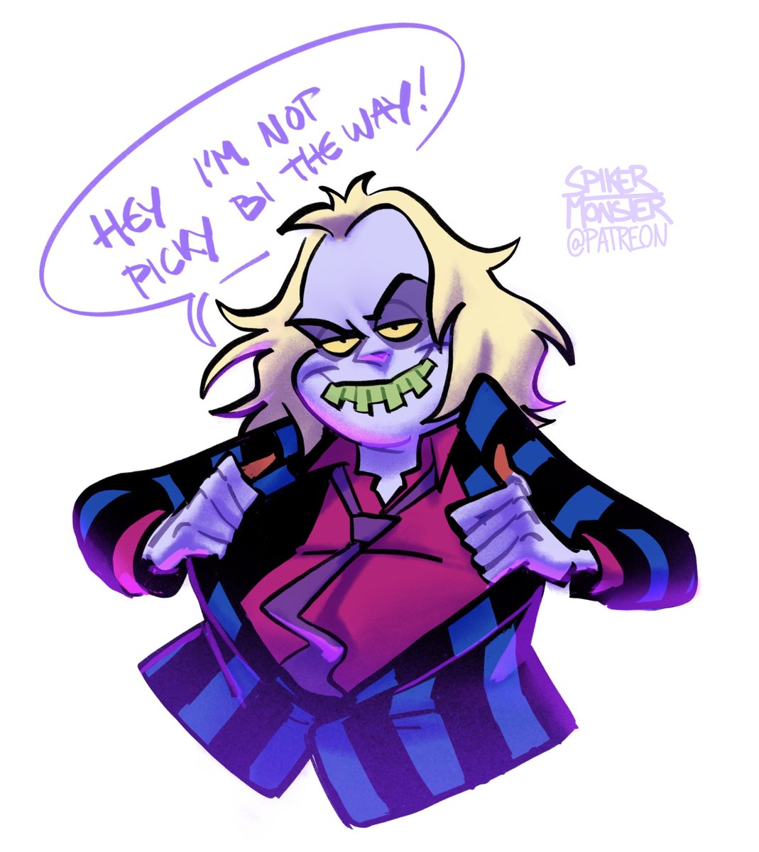 spikermonster's tweet photo. patron suggestion from a while back: bi pride toonjuice 🩷💜💙 the colors suit him very well https://t.co/DiTk042Yk9