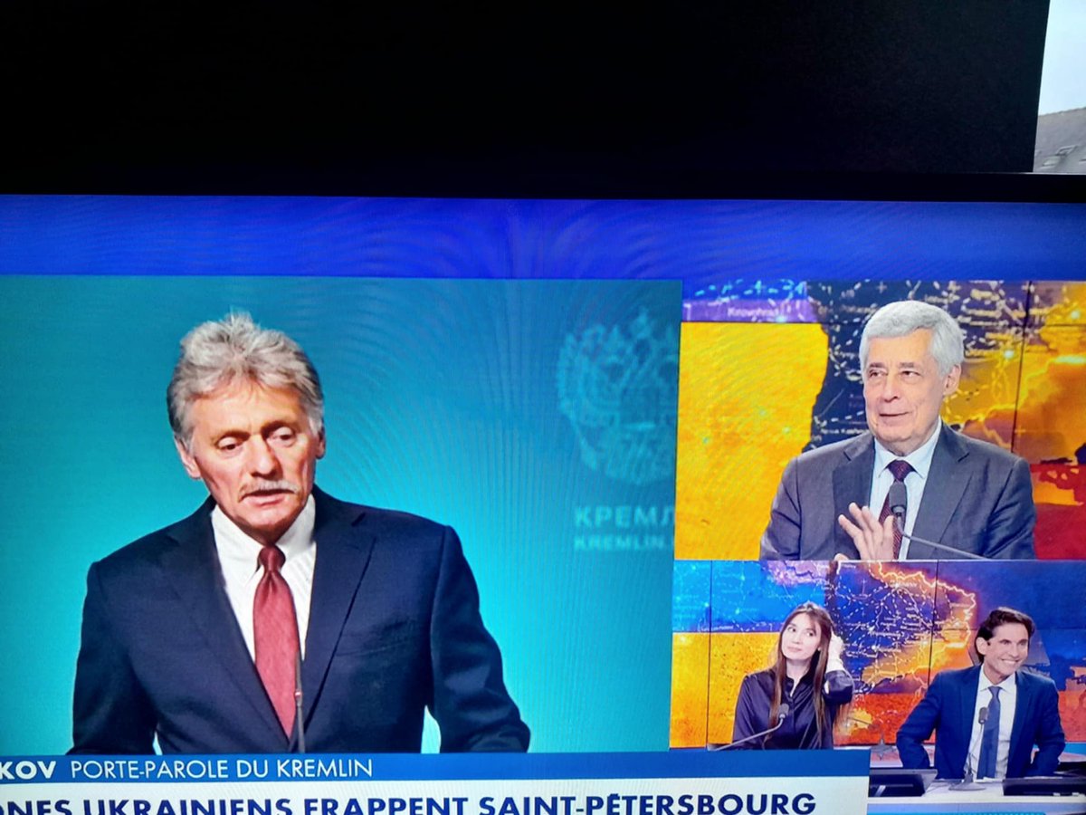YannBarte's tweet photo. Et comme tous les soirs sur TV Poutine - #CNews, la propagande du Kremlin en roue libre. 
#Federova #Guaino #Klarsfeld sur le plateau.
Et Peskov en bonus. On est gâté ! https://t.co/1el02gtoZ1