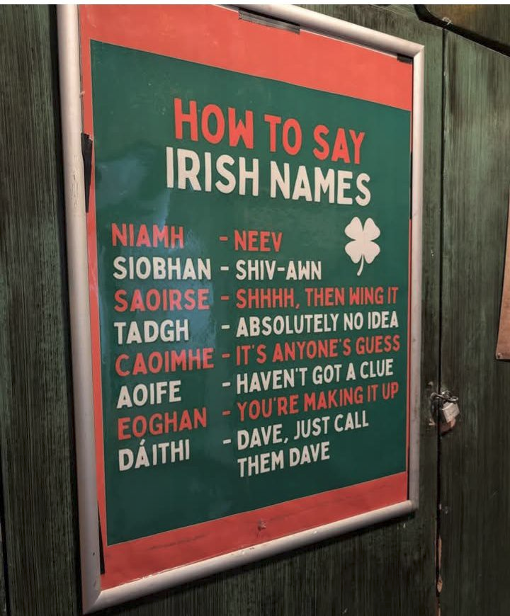 LilLilyRizz's tweet photo. Heres how you actually pronounce these names as an Irish person (Might be wrong sorry im not the best at this 🥲)

Niamh - Neev
Siobhan - Shiv-Awn
Saoirse - Sier-Sha
Tadgh - Taig
Caoimhe - Cuwee-Va
Aoife - Ifa
Eoghan - Owen
Dáithí - Dau-He https://t.co/LresJrhmLZ
