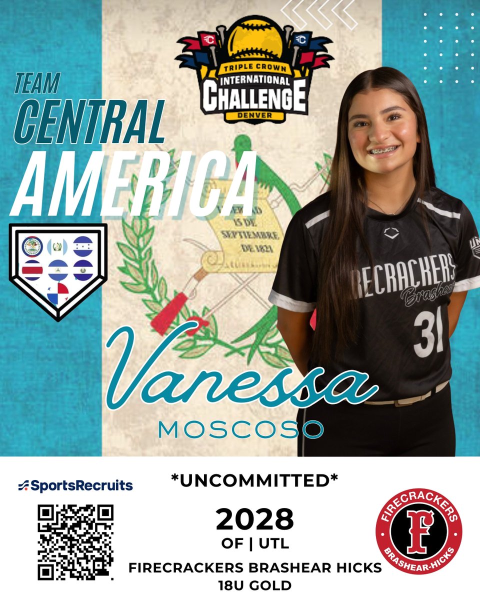 Vanessa_M2028's tweet photo. Honored to be selected to represent Team Central America 16U once again at the Triple Crown Intl' Challenge coming up June 25-28! 🇬🇹🥎

Excited for the opportunity to compete &amp; represent with pride. I will follow up with the game schedule when ready @BrashearHicks @TCSFastpitch https://t.co/aHvkb9ZtJt