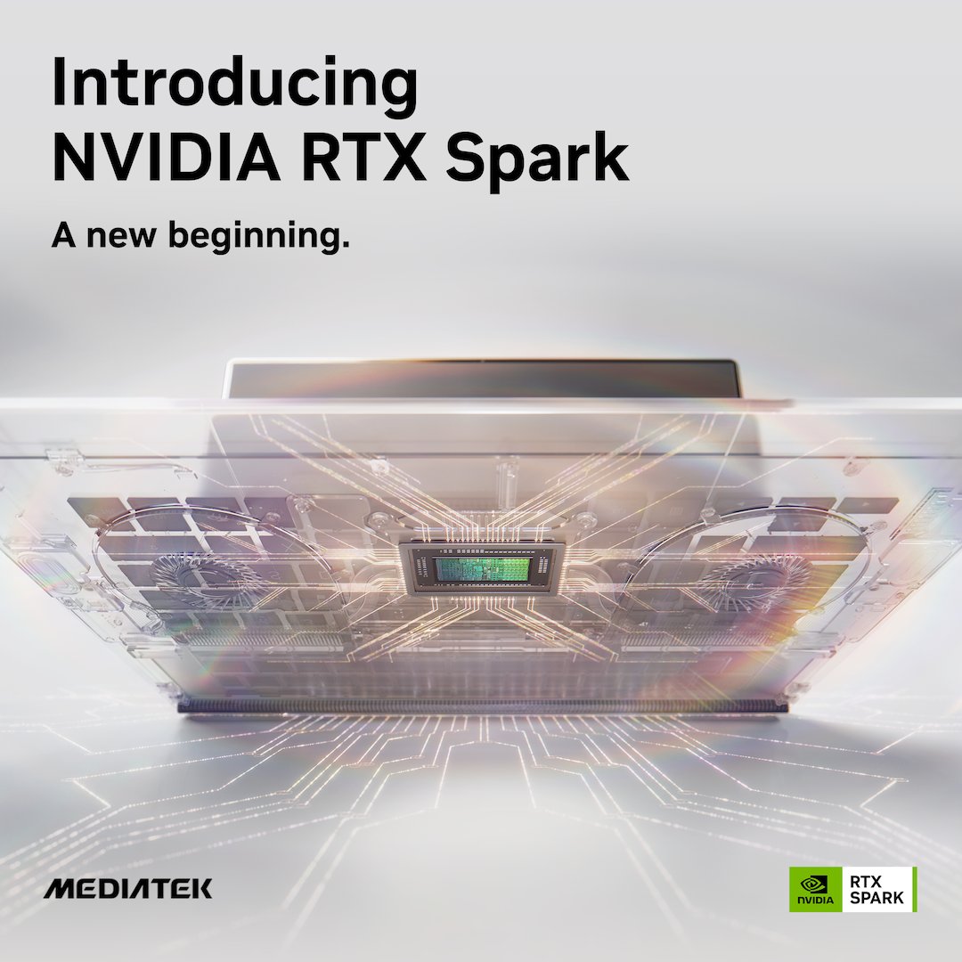 MediaTek's tweet photo. MediaTek and @NVIDIARTXSpark will power the next wave of Windows PC experiences in thin and lightweight devices designed to stay cool.

By applying our expertise in keeping tiny, fanless smartphones cool, we ensure devices powered by the NVIDIA RTX Spark are ready to build the future, unlock creative power, and run the latest games without overheating or draining the battery.

Read more: https://t.co/pVCwvm8w5p